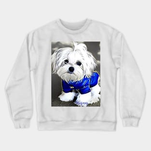 Maltese Artwork, Maltese art, dog art, dog portrait, Magnus the cute, Cute white dog, white dog decor, maltese merchandise Crewneck Sweatshirt